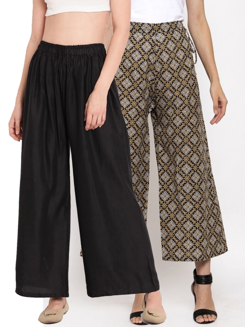 

TAG 7 Women Black & Gold-Toned 2 Flared Ethnic Palazzos
