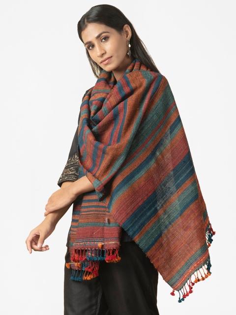 

Fabindia Women Rust Brown & Navy Blue Striped Stole