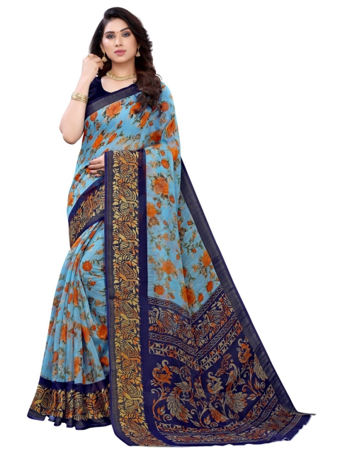 

KALINI Blue Floral Polycotton Saree