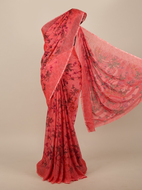 

Pothys Pink & Brown Floral Beads and Stones Saree
