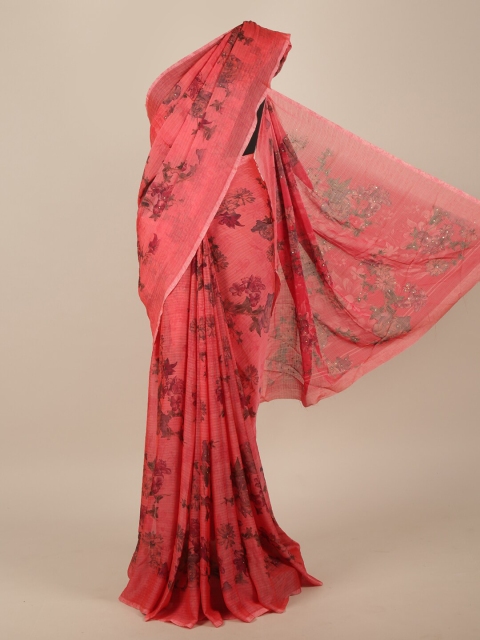 

Pothys Pink Floral Poly Chiffon Saree