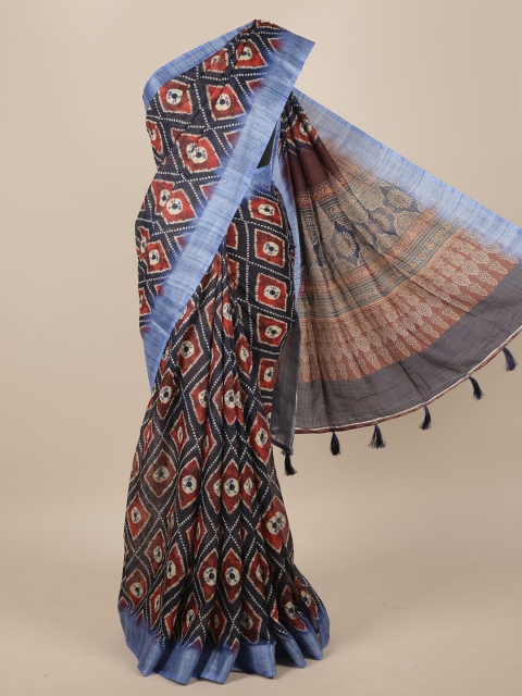 

Pothys Navy Blue & Brown Linen Blend Saree