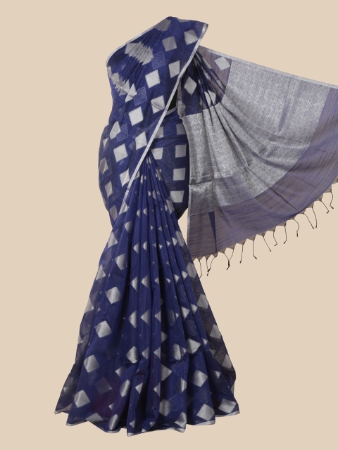 

Pothys Navy Blue & Silver-Toned Saree