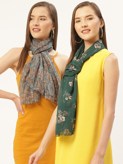 

Trend Arrest Women Pack of 2 Printed Scarf, Grey melange
