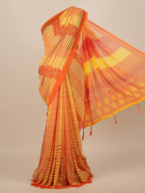 

Pothys Yellow & Orange Striped Saree