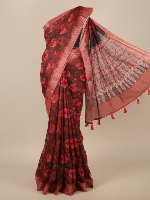 

Pothys Brown & Red Bandhani Printed Saree