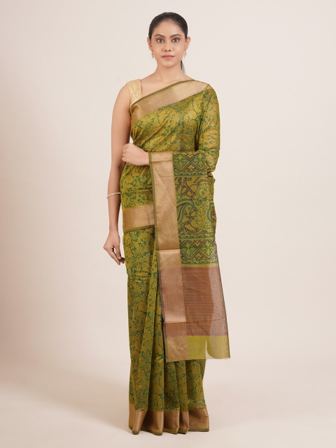 

Pothys Green & Mustard Yellow Ethnic Motifs Zari Silk Blend Saree