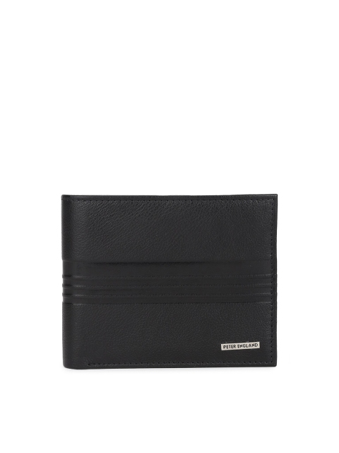 

Peter England Men Black Solid Leather Two Fold Wallet