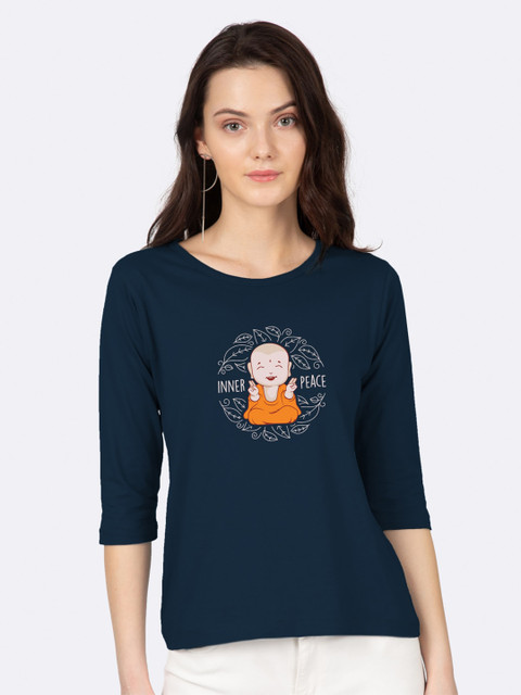 

Bewakoof Women Navy Blue Printed T-shirt