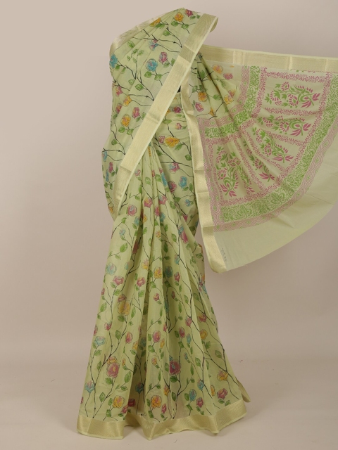 

Pothys Green & Blue Floral Zari Saree