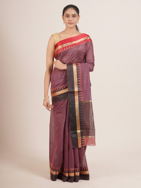 

Pothys Red & Blue Ethnic Motifs Zari Cotton Blend Saree