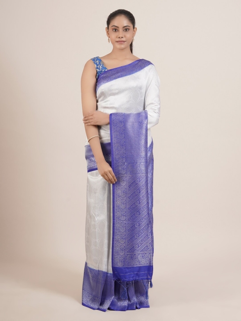 

Pothys Off White & Blue Woven Design Zari Tissue Saree