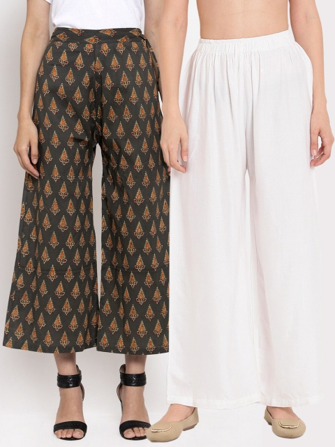 

TAG 7 Women Pack Of 2 Flared Ethnic Palazzos, White