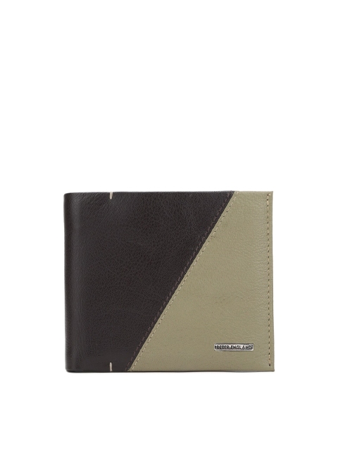 

Peter England Men Black & Beige Colourblocked Solid Leather Two Fold Wallet