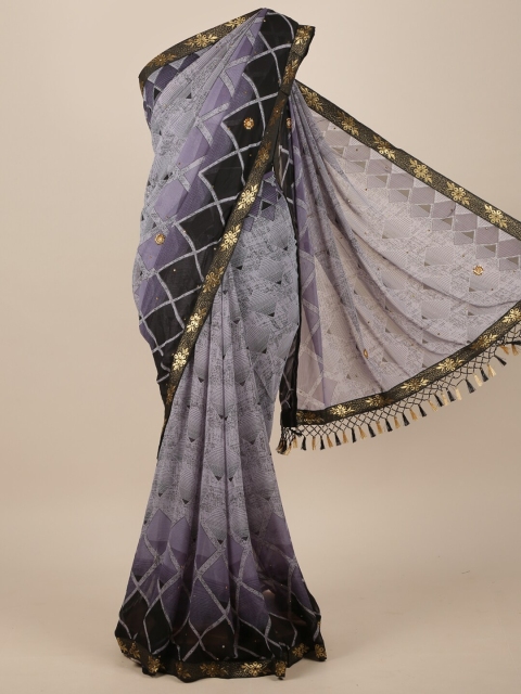 

Pothys Grey & Black Checked Zari Saree