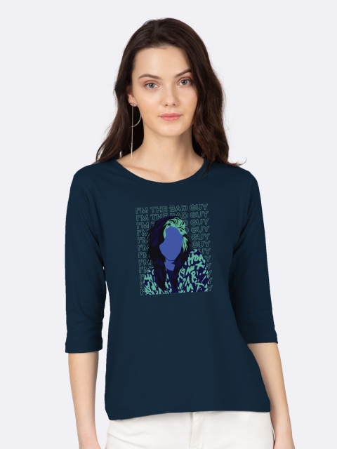 

Bewakoof Women Navy Blue & Green Printed T-shirt
