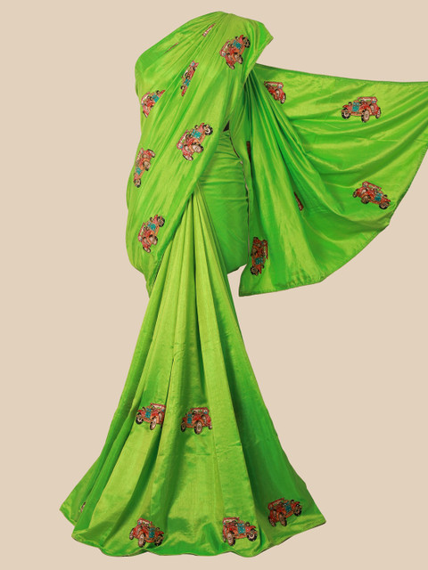 

Pothys Green & Pink Ethnic Motifs Embroidered Art Silk Saree