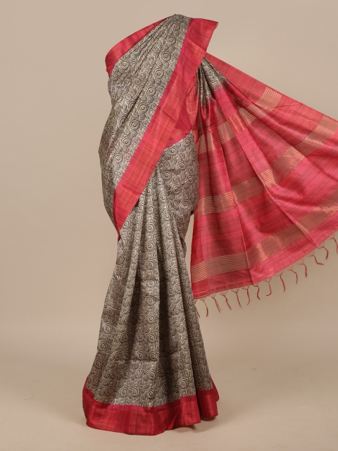 

Pothys Tan & Pink Jute Silk Saree