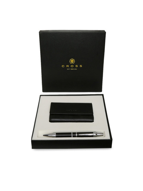

Cross Black & Silver-Toned Ball Pen With Leather Key Wallet