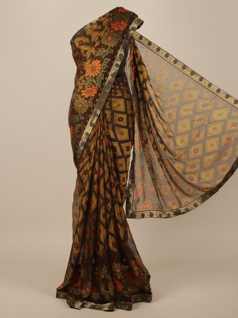 

Pothys Brown & Orange Floral Beads and Stones Saree
