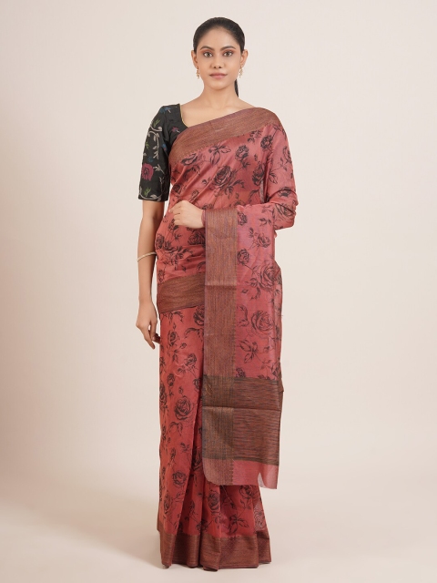 

Pothys Pink Floral Silk Blend Saree