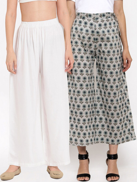 

TAG 7 Women Cream & White 2 Flared Palazzos