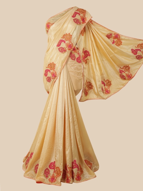 

Pothys Cream-Coloured & Pink Art Silk Saree