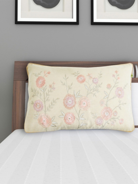 

Home Centre Peach & Beige Floral Rectangle Pillow Cover