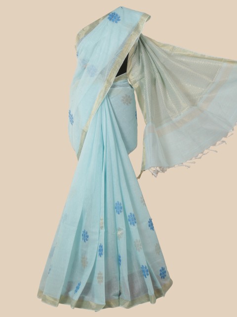 

Pothys Blue Floral Linen Blend Saree