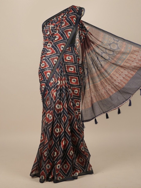 

Pothys Navy Blue & Orange Jute Silk Saree