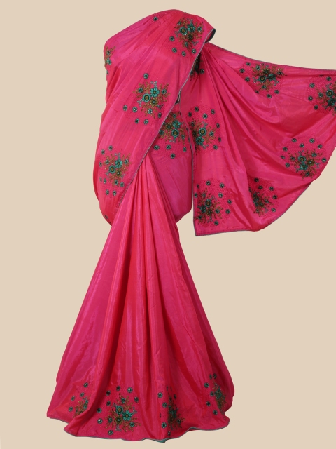 

Pothys Pink & Green Coloured Floral Beads and Stones Art Silk Saree