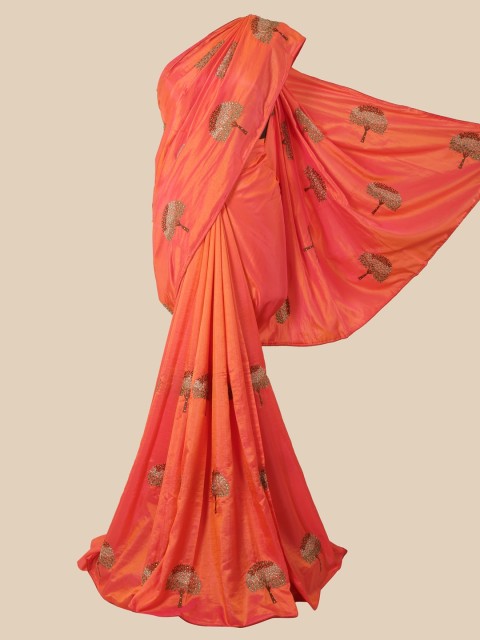 

Pothys Orange & Brown Embellished Beads and Stones Art Silk Saree