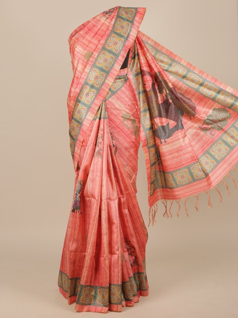 

Pothys Pink & Grey Melange Ethnic Motifs Jute Silk Saree