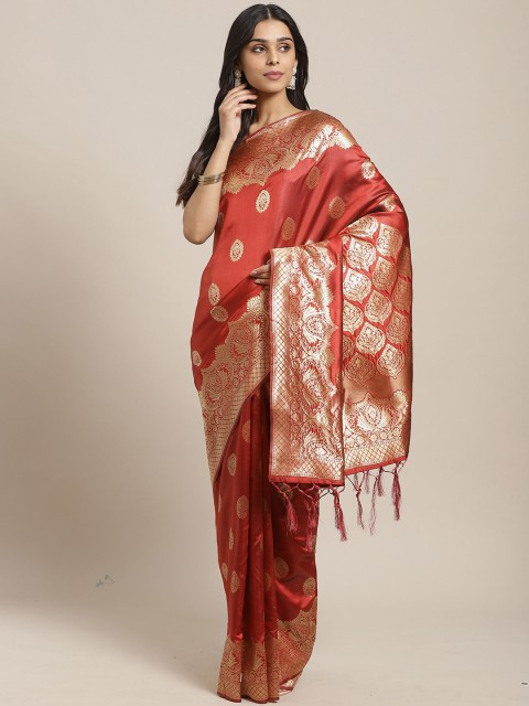

Saree mall Maroon & Gold-Toned Ethnic Motifs Silk Blend Banarasi Sarees