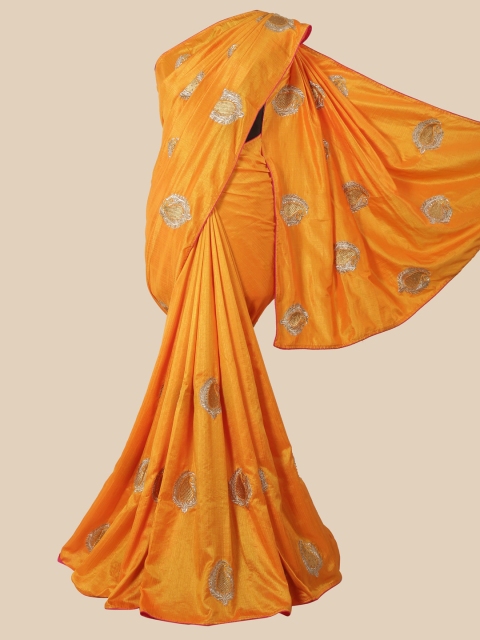 Pothys Yellow & Magenta Embellished Art Silk Saree