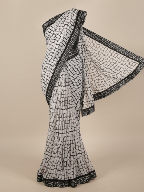 

Pothys White & Black Checked Chanderi Saree