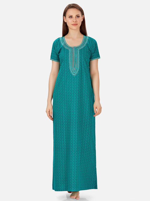 

Sand Dune Turquoise Blue Printed Maxi Nightdress