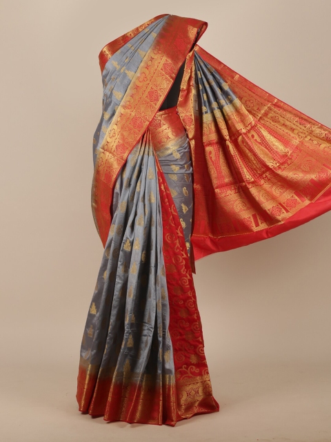 

Pothys Grey & Red Woven Design Zari Jute Silk Saree