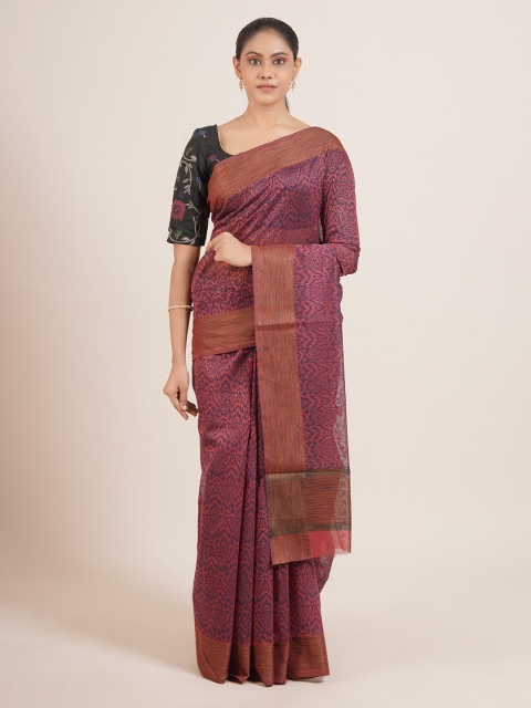 

Pothys Peach & Navy Blue Ethnic Motifs Zari Silk Blend Saree