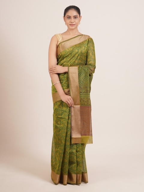 

Pothys Green & Gold-Toned Ethnic Motifs Silk Blend Saree