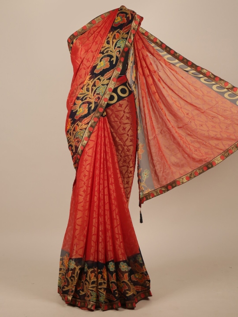 

Pothys Red & Black Woven Design Beads and Stones Saree