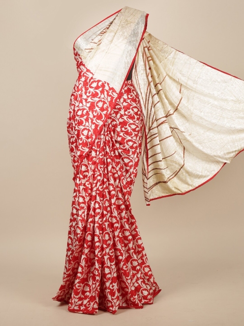 

Pothys Red & Cream-Coloured Ethnic Motifs Pure Crepe Saree