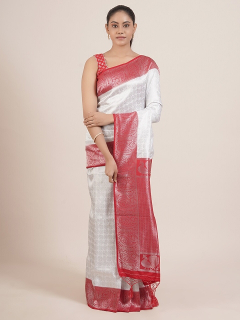 

Pothys White & Red Ethnic Motifs Zari Tissue Saree