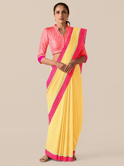 

Taneira Yellow & Pink Pure Cotton Saree