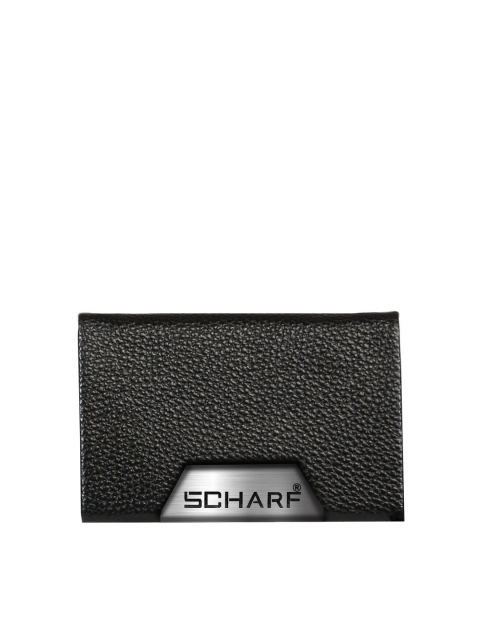 

SCHARF Unisex Black & Silver-Toned Textured Leather Card Holder