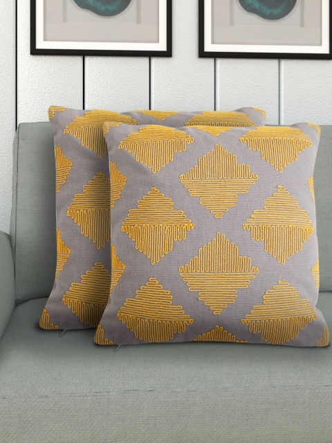 

Home Centre White & Yellow Set of 2 Geometric Square Cushion Covers