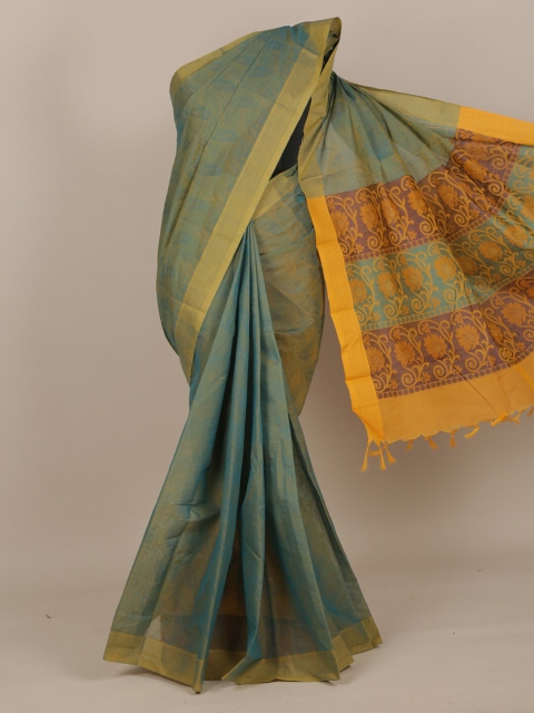 

Pothys Green & Yellow Floral Pure Cotton Saree