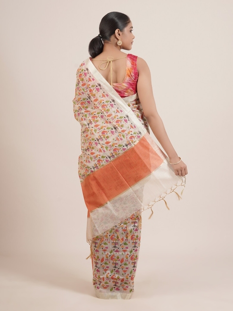 

Pothys Cream & Orange Ethnic Motifs Saree