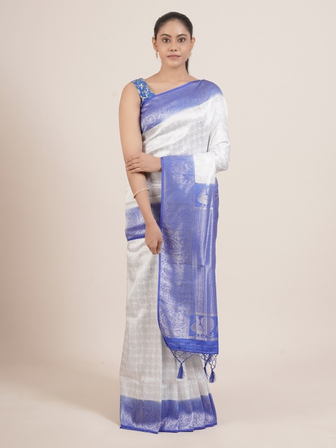 

Pothys White & Blue Ethnic Motifs Zari Tissue Saree