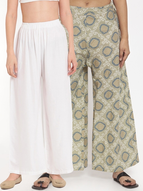 

TAG 7 Women Pack Of 2 White & Cream-Coloured Flared Ethnic Palazzos